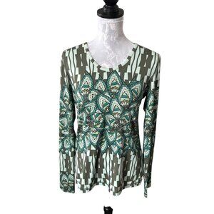 Title Nine Womens Long Sleeve Green Athletic Comfy Geometric Medium